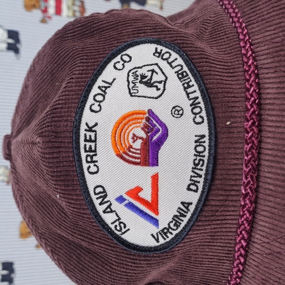 Vintage 80s Virginia Coal corduroy rope brim patched zip tab wine red hat - Picture 6 of 8